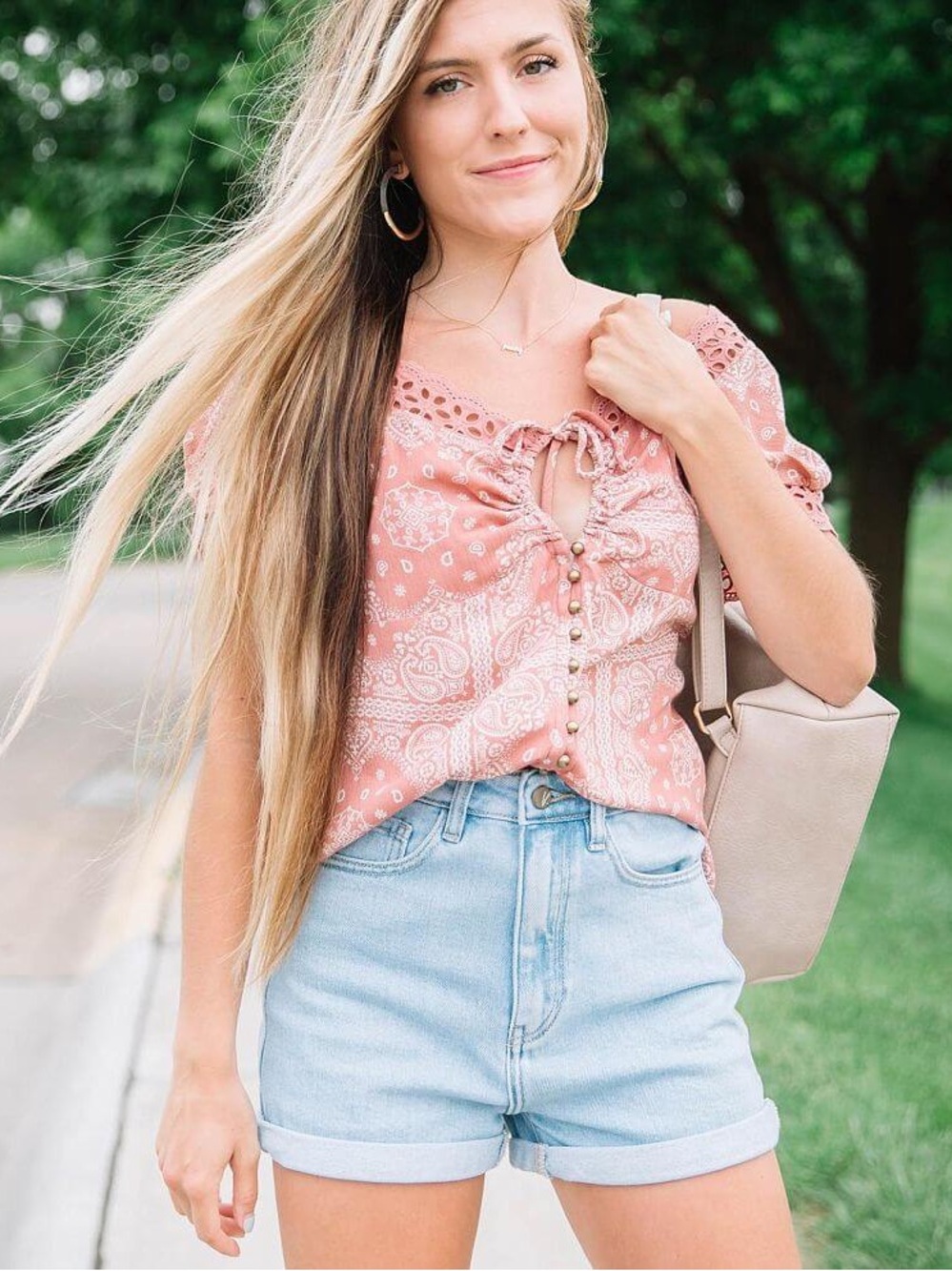 Buckle Willow Root Boho Button Front Blouse